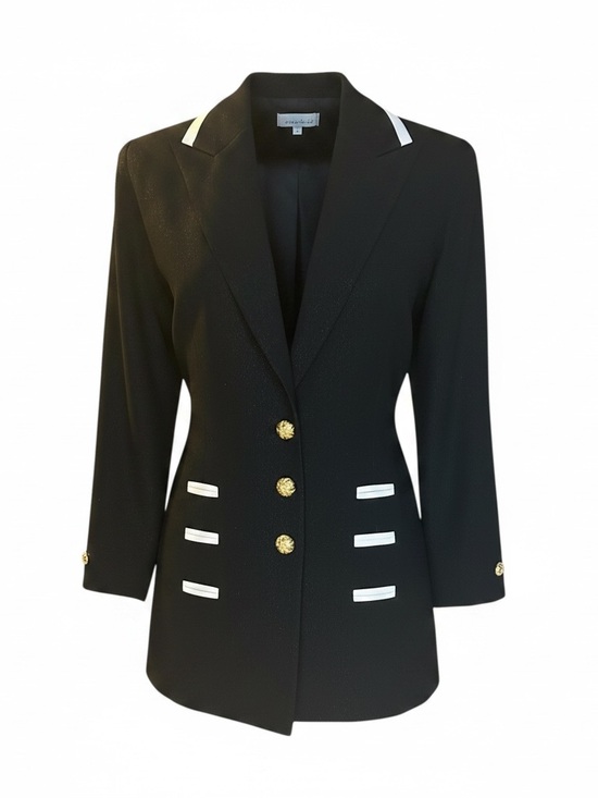 Jackets & Blazers - Structured Classic Black Blazer with White Trim and Gold Buttons - Small